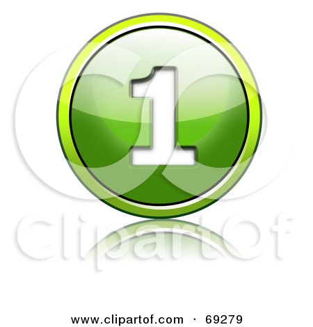 Royalty-Free (RF) Clipart Illustration of a Shiny 3d Green Button; Number 1 by chrisroll