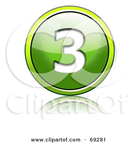 Royalty-Free (RF) Clipart Illustration of a Shiny 3d Green Button; Number 3 by chrisroll