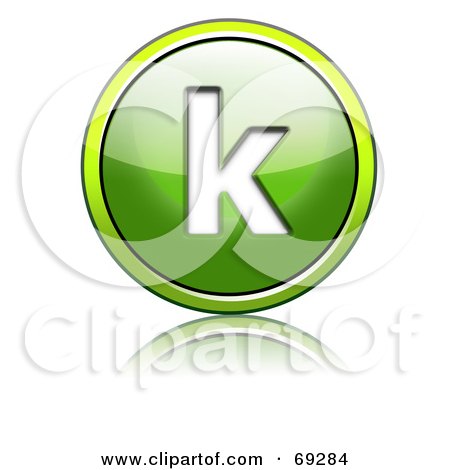 Royalty-Free (RF) Clipart Illustration of a Shiny 3d Green Button; Lowercase k by chrisroll