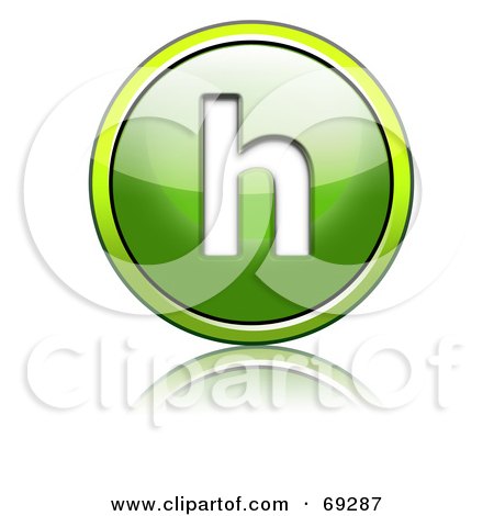 Royalty-Free (RF) Clipart Illustration of a Shiny 3d Green Button; Lowercase h by chrisroll