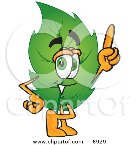 Clipart Picture of a Leaf Mascot Cartoon Character Pointing Upwards by Mascot Junction