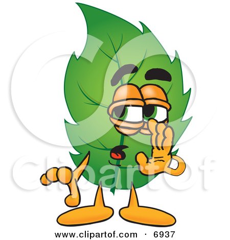Clipart Picture of a Leaf Mascot Cartoon Character Whispering and Gossiping by Mascot Junction