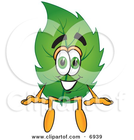 Clipart Picture of a Leaf Mascot Cartoon Character Sitting by Mascot Junction
