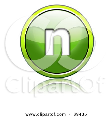 Royalty-Free (RF) Clipart Illustration of a Shiny 3d Green Button; Lowercase n by chrisroll