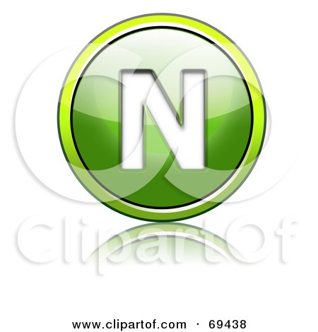 Royalty-Free (RF) Clipart Illustration of a Shiny 3d Green Button; Capital N by chrisroll
