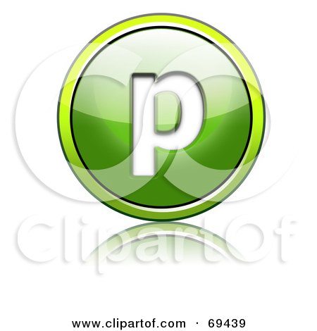 Royalty-Free (RF) Clipart Illustration of a Shiny 3d Green Button; Lowercase p by chrisroll
