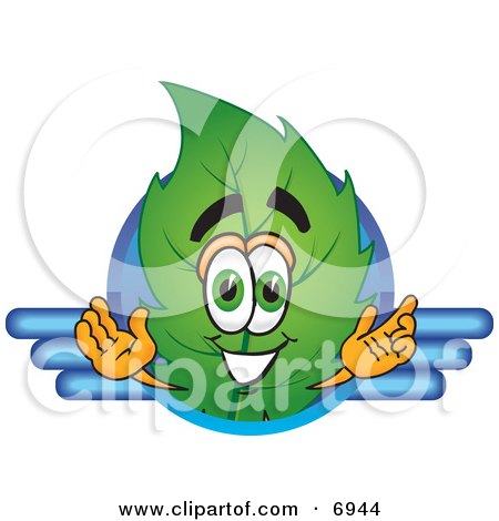 Clipart Picture of a Leaf Mascot Cartoon Character Logo With Blue Lines by Mascot Junction