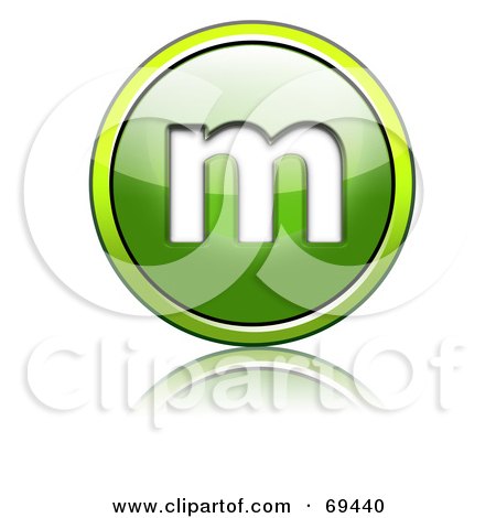 Royalty-Free (RF) Clipart Illustration of a Shiny 3d Green Button; Lowercase m by chrisroll
