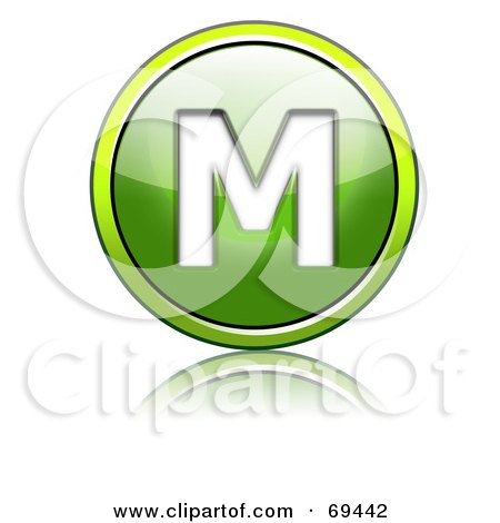 Royalty-Free (RF) Clipart Illustration of a Shiny 3d Green Button; Capital M by chrisroll