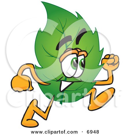 Clipart Picture of a Leaf Mascot Cartoon Character Running by Mascot Junction