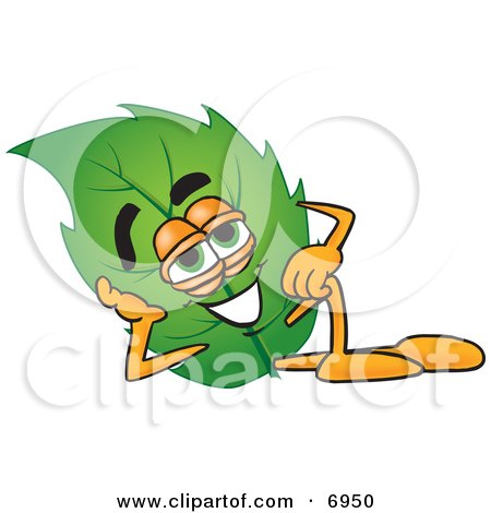Clipart Picture of a Leaf Mascot Cartoon Character Resting His Head on His Hand by Mascot Junction