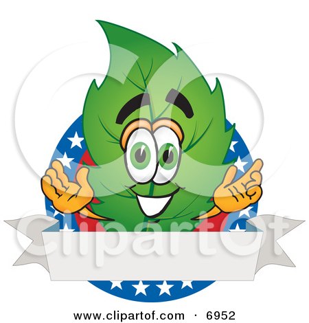 Clipart Picture of a Leaf Mascot Cartoon Character With Stars and a Blank Label by Mascot Junction