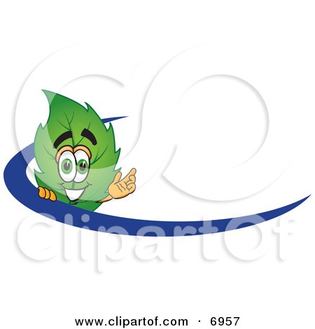 Clipart Picture of a Leaf Mascot Cartoon Character Logo With a Blue Dash by Mascot Junction