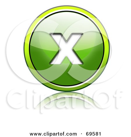 Royalty-Free (RF) Clipart Illustration of a Shiny 3d Green Button; Lowercase x by chrisroll