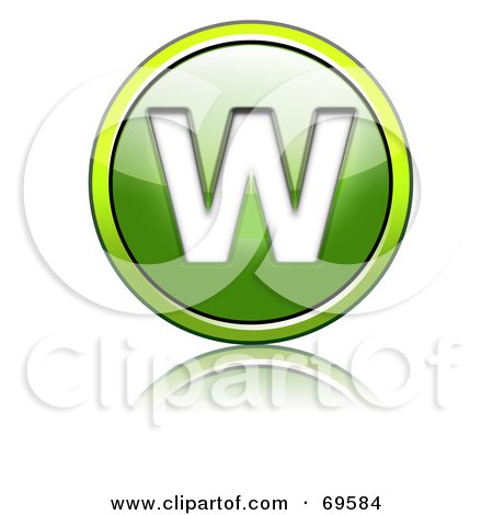 Royalty-Free (RF) Clipart Illustration of a Shiny 3d Green Button; Capital W by chrisroll