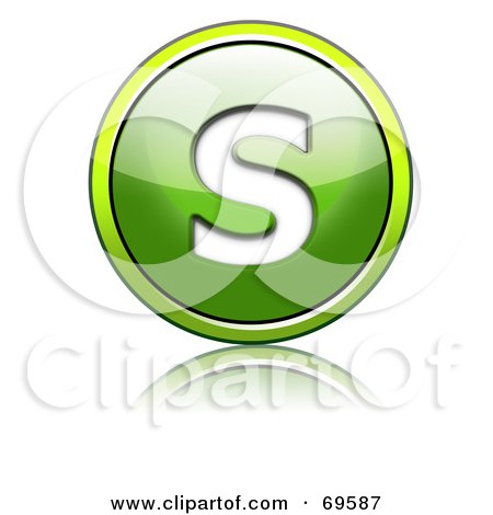 Royalty-Free (RF) Clipart Illustration of a Shiny 3d Green Button; Capital S by chrisroll