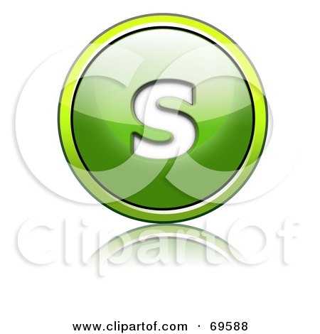 Royalty-Free (RF) Clipart Illustration of a Shiny 3d Green Button; Lowercase s by chrisroll