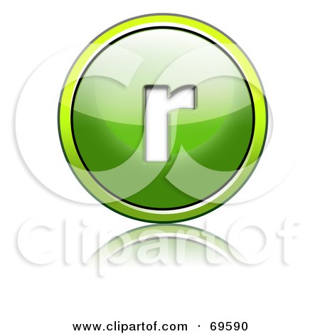 Royalty-Free (RF) Clipart Illustration of a Shiny 3d Green Button; Lowercase r by chrisroll