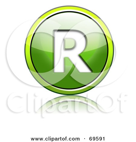 Royalty-Free (RF) Clipart Illustration of a Shiny 3d Green Button; Capital R by chrisroll