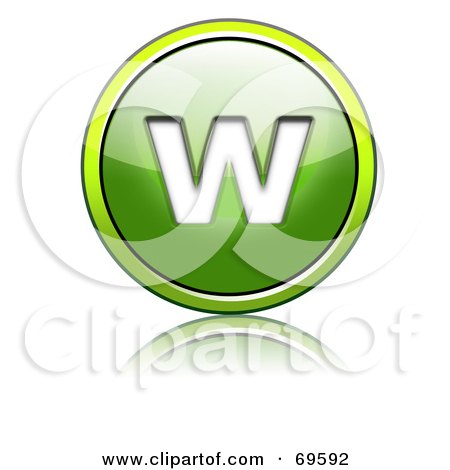 Royalty-Free (RF) Clipart Illustration of a Shiny 3d Green Button; Lowercase w by chrisroll