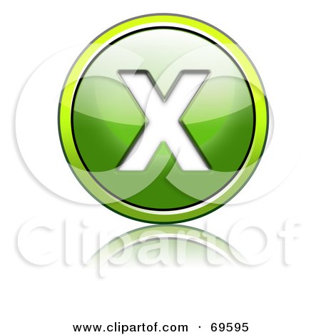 Royalty-Free (RF) Clipart Illustration of a Shiny 3d Green Button; Capital X by chrisroll