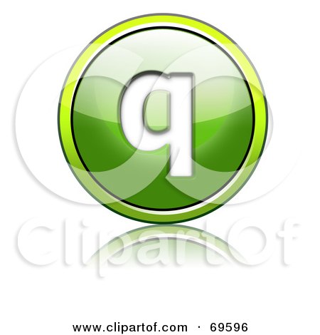 Royalty-Free (RF) Clipart Illustration of a Shiny 3d Green Button; Lowercase q by chrisroll