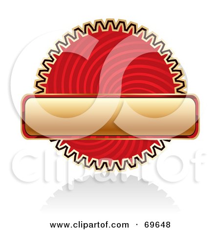 Royalty-Free (RF) Clipart Illustration of a Blank Golden Banner Over A Red Swirl Cog by MilsiArt