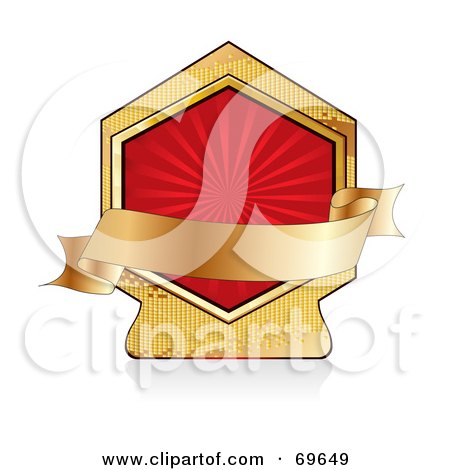 Royalty-Free (RF) Clipart Illustration of a Blank Golden Banner Over A Red And Gold Burst Label by MilsiArt