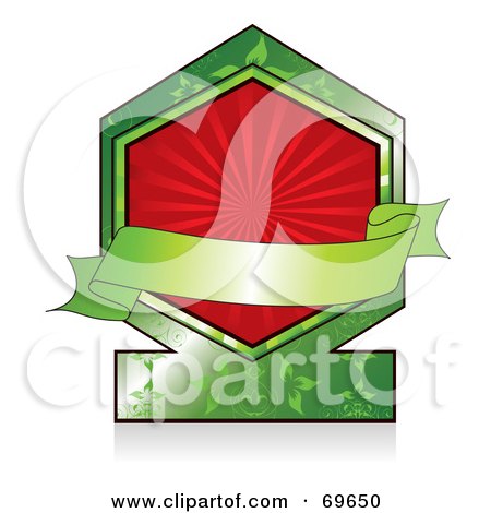 Royalty-Free (RF) Clipart Illustration of a Blank Green Banner Over A Green Label With A Red Burst by MilsiArt