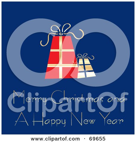Royalty-Free (RF) Clipart Illustration of a Blue Merry Christmas And A Happy New Year Greeting With Presents by MilsiArt