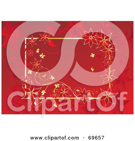 Royalty-Free (RF) Clipart Illustration of a Red And Gold Christmas Poinsettia Background by MilsiArt