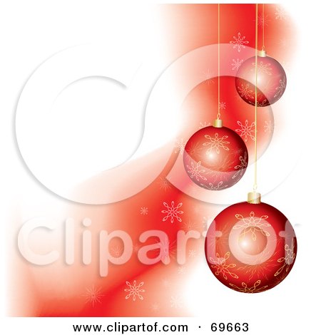 Royalty-Free (RF) Clipart Illustration of a Flowing Red Snowflake Background With Red Christmas Ornaments by MilsiArt