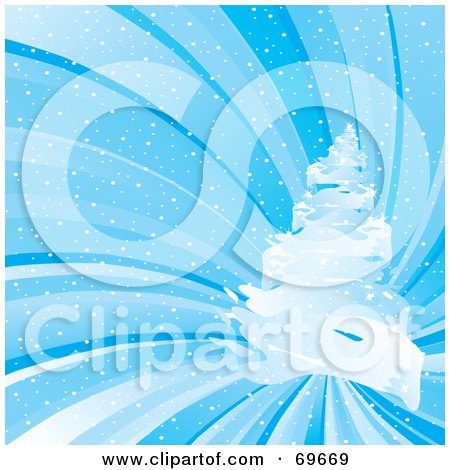 Royalty-Free (RF) Clipart Illustration of a Blue Burst Christmas Tree Background by MilsiArt