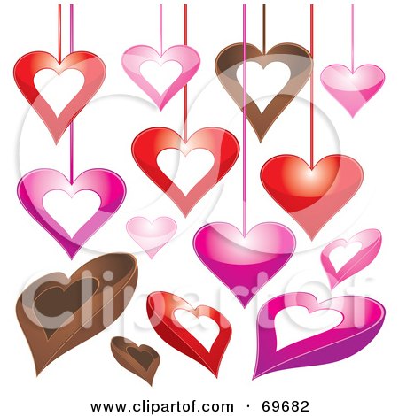 Royalty-Free (RF) Clipart Illustration of a Digital Collage Of Hanging And Chocolate Heart Designs by MilsiArt