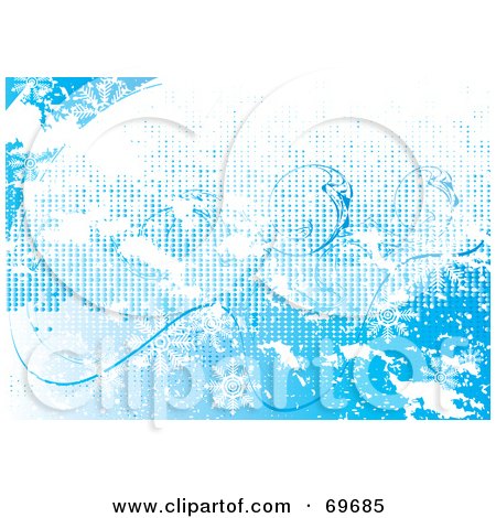 Royalty-Free (RF) Clipart Illustration of a Blue And White Icy Snowflake Background - Version 2 by MilsiArt