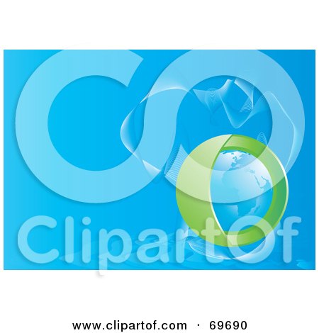 Royalty-Free (RF) Clipart Illustration of a Green Casing Revealing A Blue Globe, Surrounded By Waves On Blue by MilsiArt