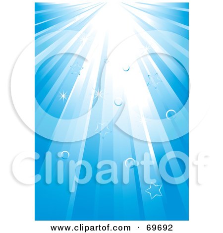 Royalty-Free (RF) Clipart Illustration of a Background Of Light Rays Shining Down With Bubbles And Stars by MilsiArt