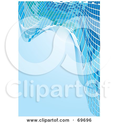 Royalty-Free (RF) Clipart Illustration of a Blue Background With Waves Of Mosaic Tiles by MilsiArt