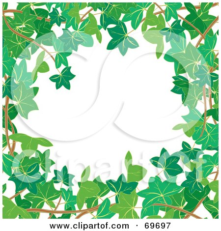 Royalty-Free (RF) Clipart Illustration of a White Background Bordered In Branches And Green Ivy Leaves by MilsiArt