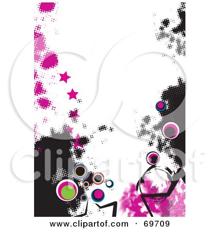 Royalty-Free (RF) Clipart Illustration of a White Background Bordered In Emo Pink And Black Grunge With Stars And Bubbles by MilsiArt