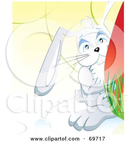 Royalty-Free (RF) Clipart Illustration of a Gray Easter Bunny By A Large Egg by MilsiArt