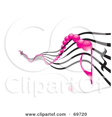 Royalty-Free (RF) Clipart Illustration of a Background Of Pink Pearl Music Notes On Bars by MilsiArt