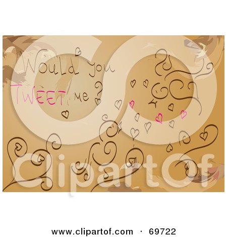 Royalty-Free (RF) Clipart Illustration of a Brown Background With Vines, Birds, Hearts And Would You Tweet Me Text by MilsiArt