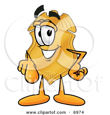 Clipart Picture of a Badge Mascot Cartoon Character Pointing at the Viewer by Mascot Junction