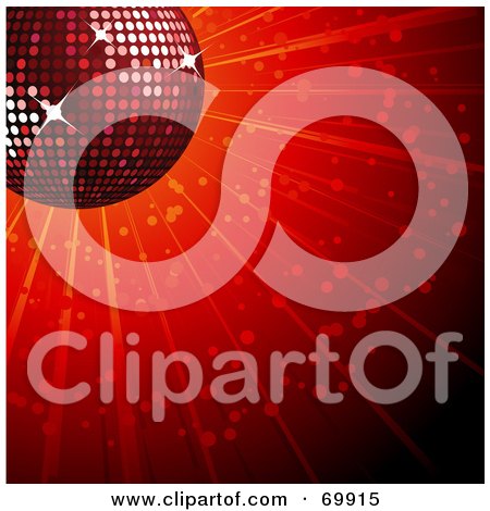Royalty-Free (RF) Clipart Illustration of a Sparkly Red 3d Disco Ball Over A Shining Red Background by elaineitalia