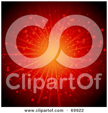Royalty-Free (RF) Clipart Illustration of a Bursting Red Background With Exploding Particles by elaineitalia