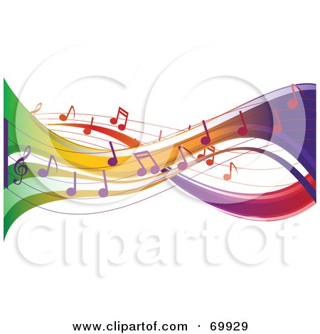 Royalty-Free (RF) Clipart Illustration of a Colorful Music Note Flow Background On White by elaineitalia