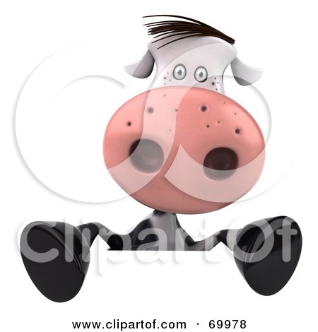 Royalty-Free (RF) Clipart Illustration of a 3d Horton The Cow Behind a Blank Sign - Pose 2 by Julos