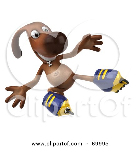 Royalty-Free (RF) Clipart Illustration of a 3d Brown Pooch Character Roller Blading - Pose 5 by Julos