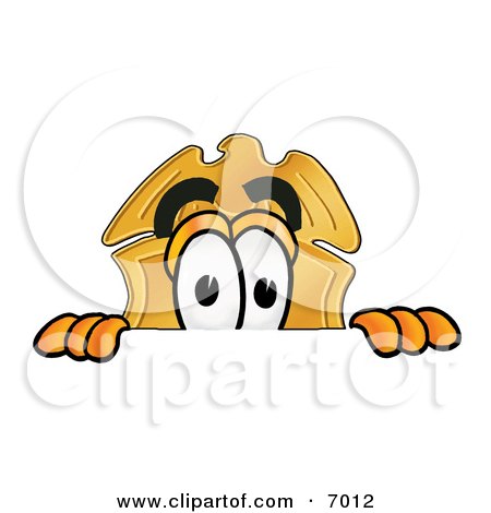 Clipart Picture of a Badge Mascot Cartoon Character Peeking Over a Surface by Mascot Junction